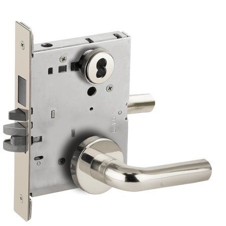 SCHLAGE Storeroom Mortise Lock with Deadbolt, 02A Design, SFIC Prep, Less Core, Bright Chrome L9480B 02A 625